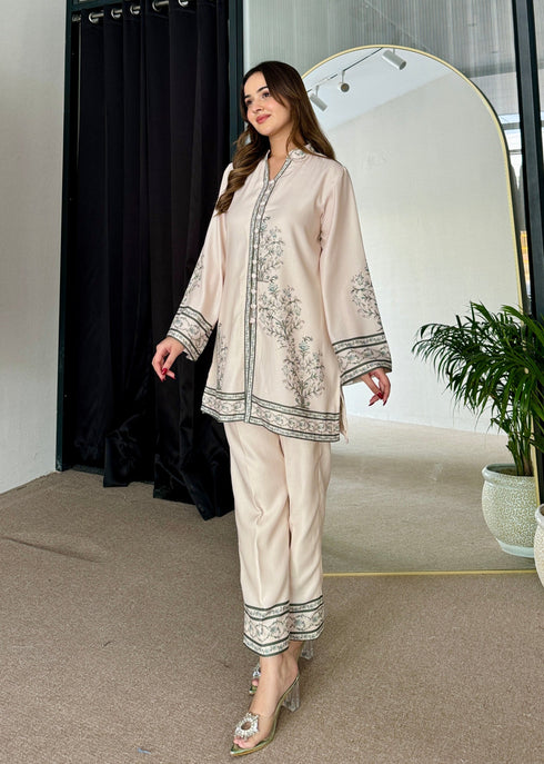 Beige Winter Floral Pashmina Kurta Set